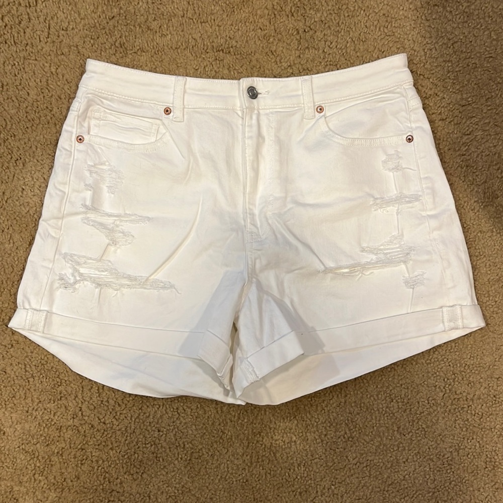 AE White Denim Distressed Shorts